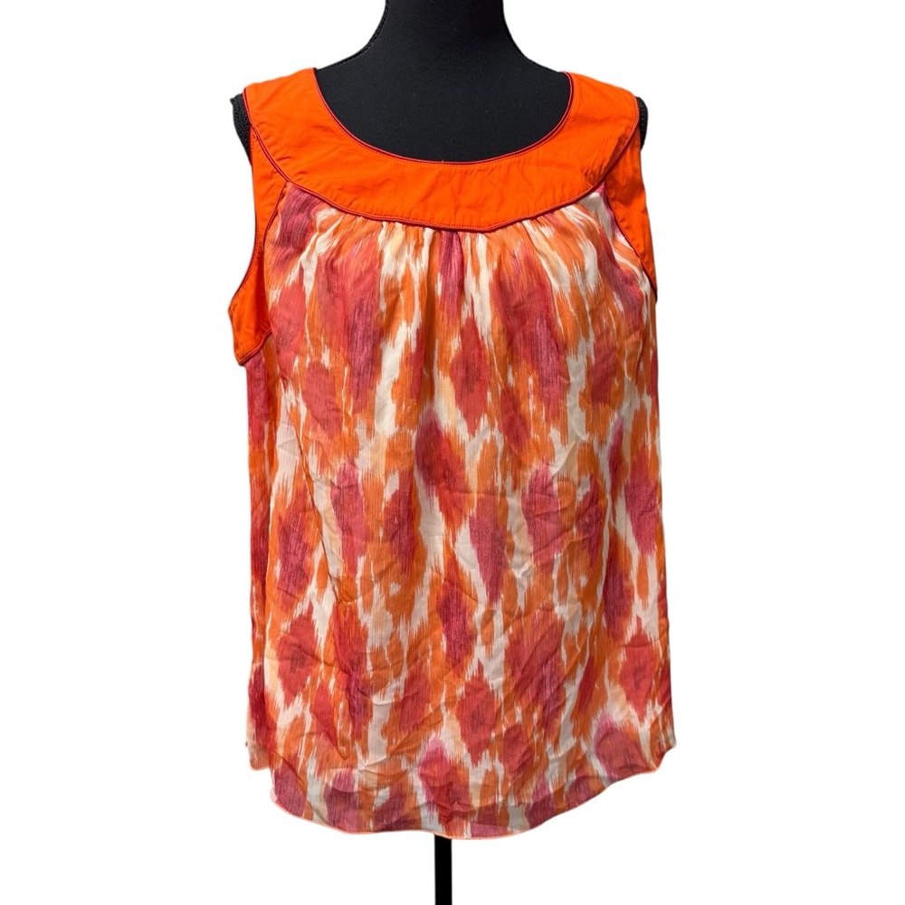 Lane Bryant 14/16 Orange Ikat Sleeveless Blouse Keyhole Back Tank Top